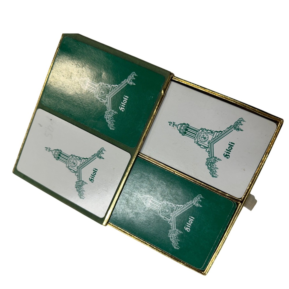 Vintage Tivoli Copenhagen Playing Cards Double Deck Set Green White Gold Box
